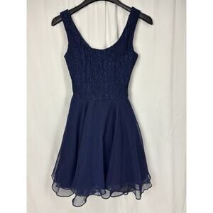 Vintage De Laru Fit & Flare Dress Knee Length Navy Blue Lace Tulle Size 3/4